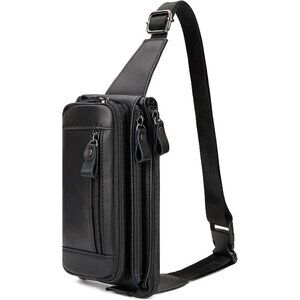 💫 Men Black Leather Adjustable Fashion Small Travel Hiking Cycling Waist Packs